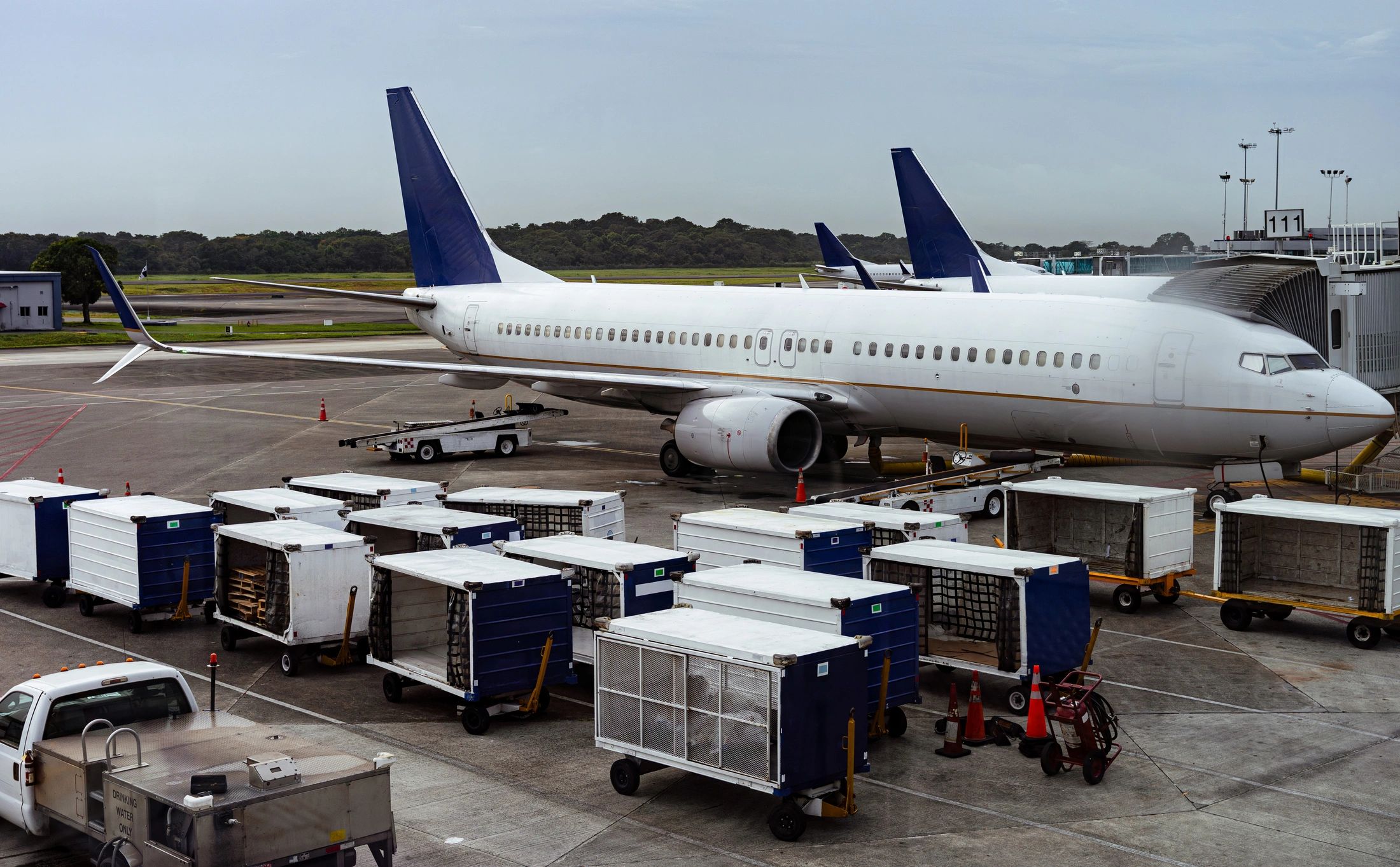 Commercial aircraft parked at airport gate